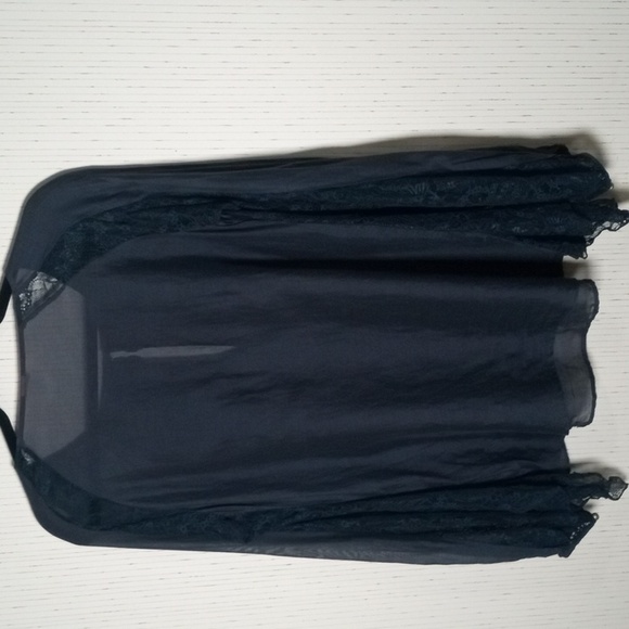 Elegant  Navy blue,Blouse with Lace Details, Cottage Core, Silk, Cotton - Picture 6 of 11